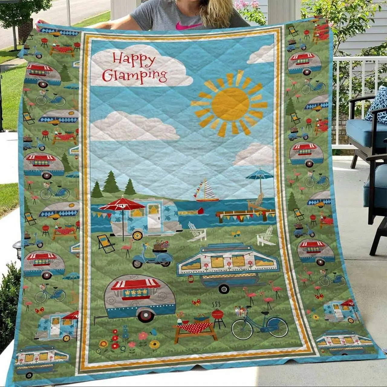 Happy Camping Sunshine Blanket Quilt Quilt and Home Decor