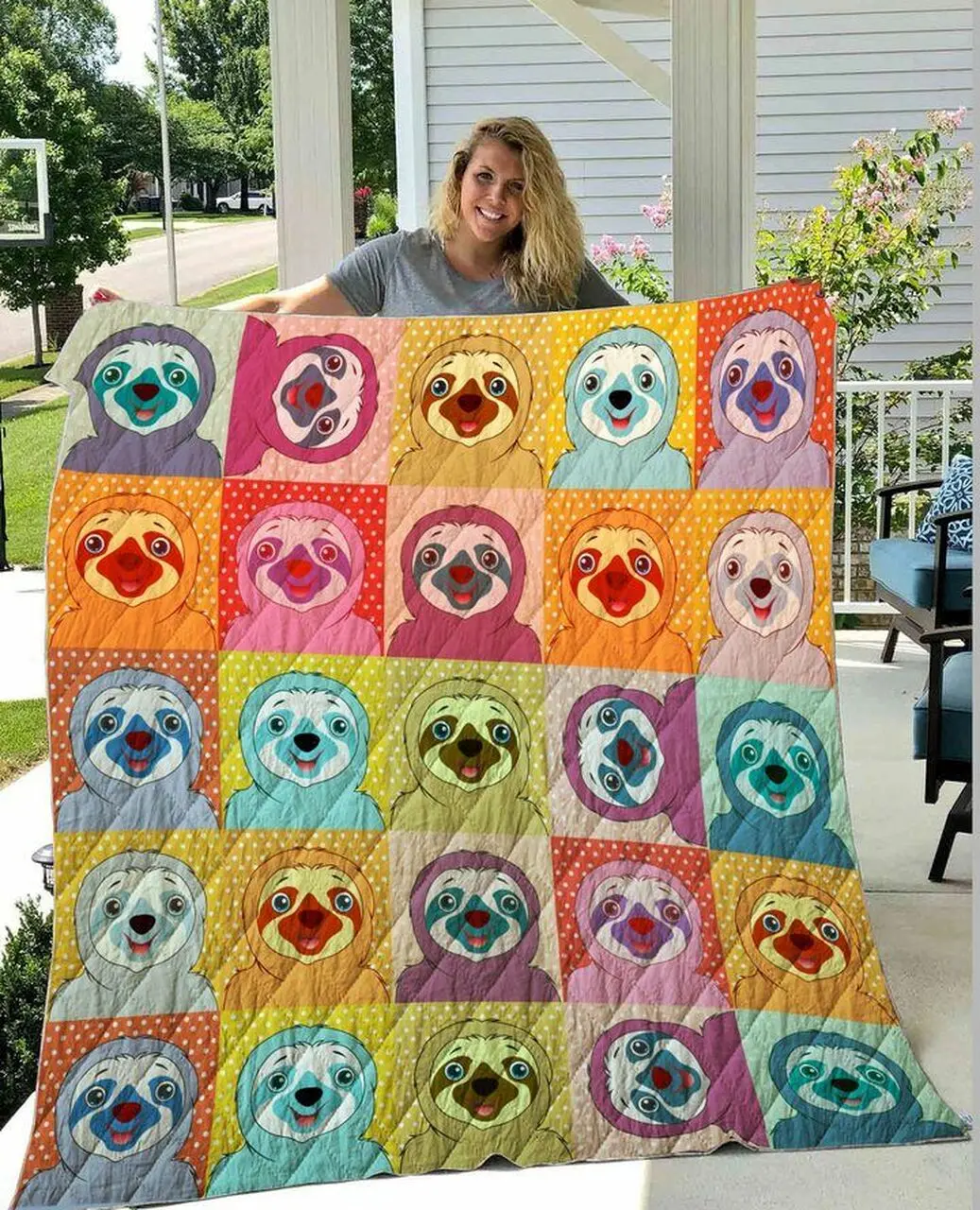 Happy Sleep Sloth Faces Quilt Blanket Dhc1402795Td and Home Decor