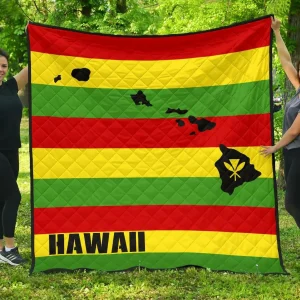 Hawaii Map Premium Quilt A6 Quilt and Home Decor