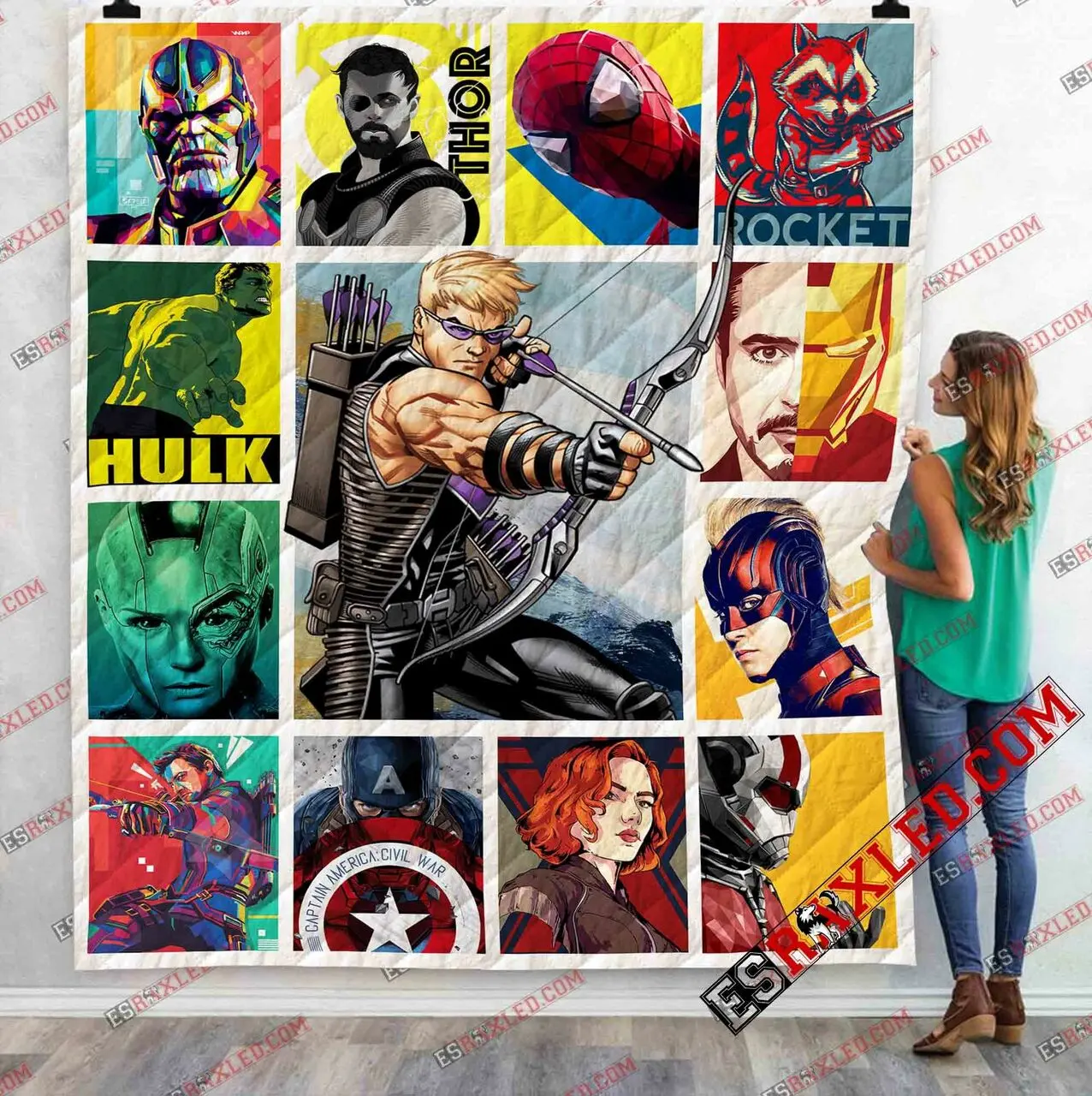 Hawk Eye With Avenger Team Marvel Infinity War End Game 3D Customized Quilt Blanket and Home Decor