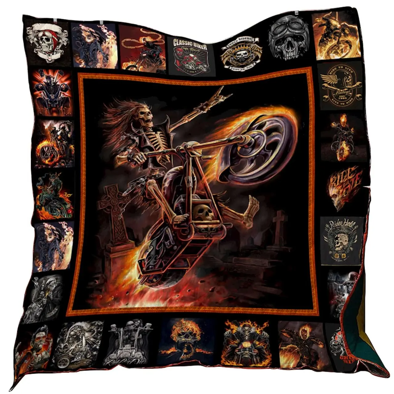 Hell Rider Motorcycles Washable Quilt 0401-03 and Home Decor