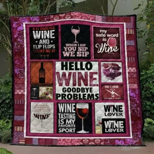 Hello Wine Quilt Blanket Vh09 Quilt and Home Decor