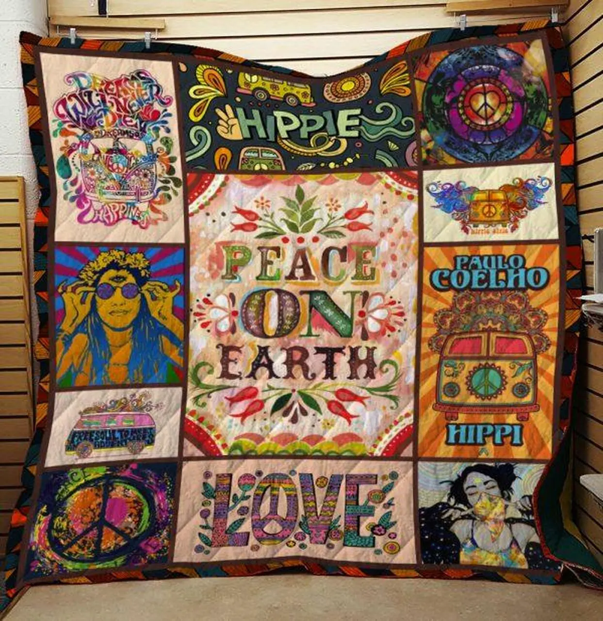 Hippie On Earth Quilt Blanket Quilt and Home Decor