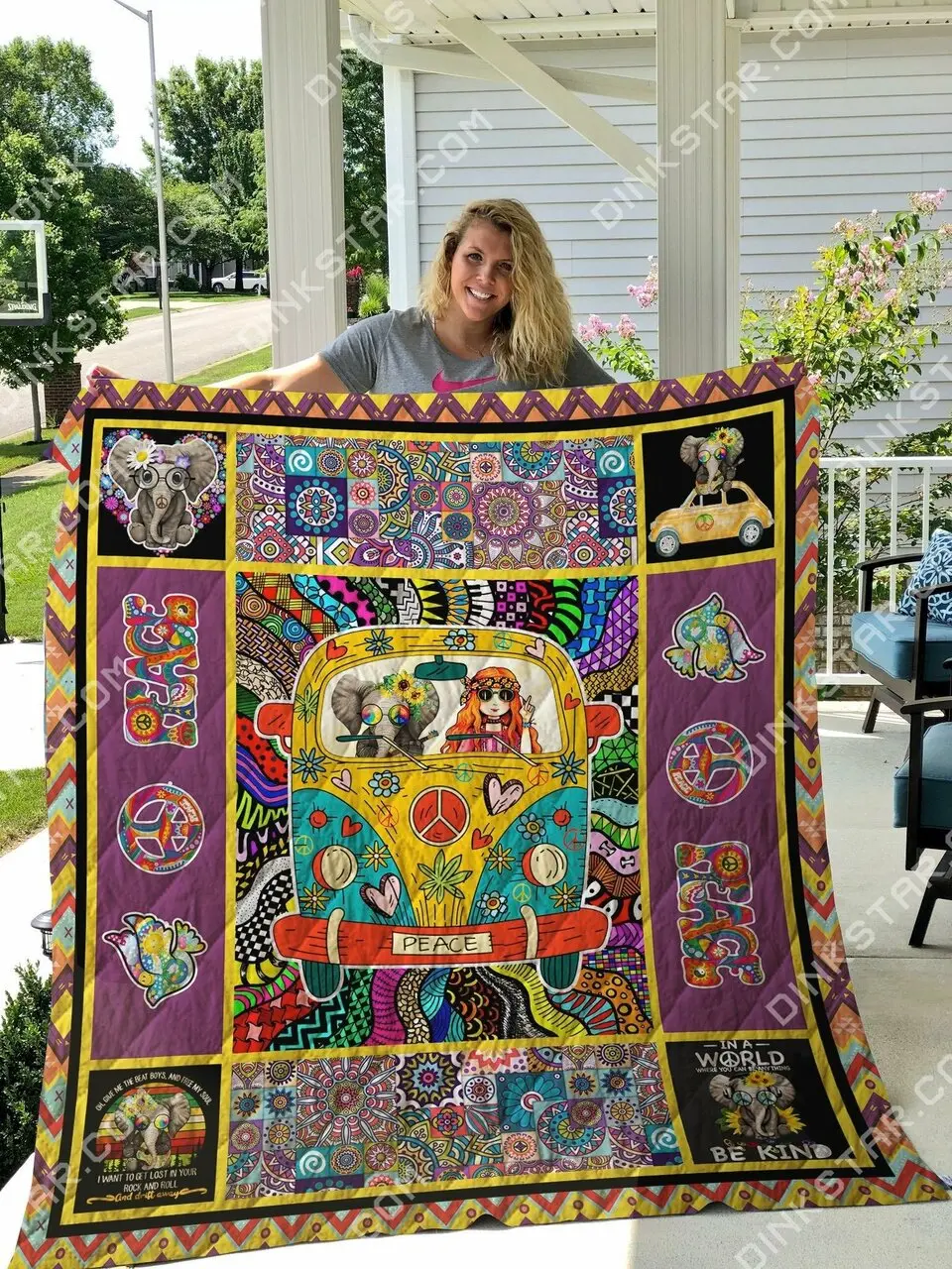 Hippie Peace Peace Peace Quilt Blanket Dhc03011433Dd and Home Decor