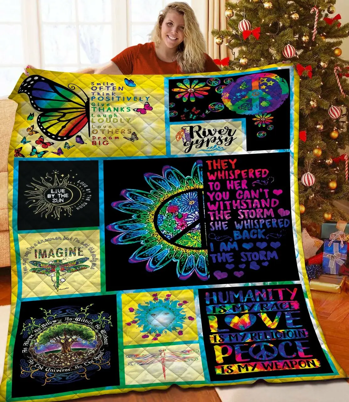 Hippie Peace Quilt Vdm and Home Decor