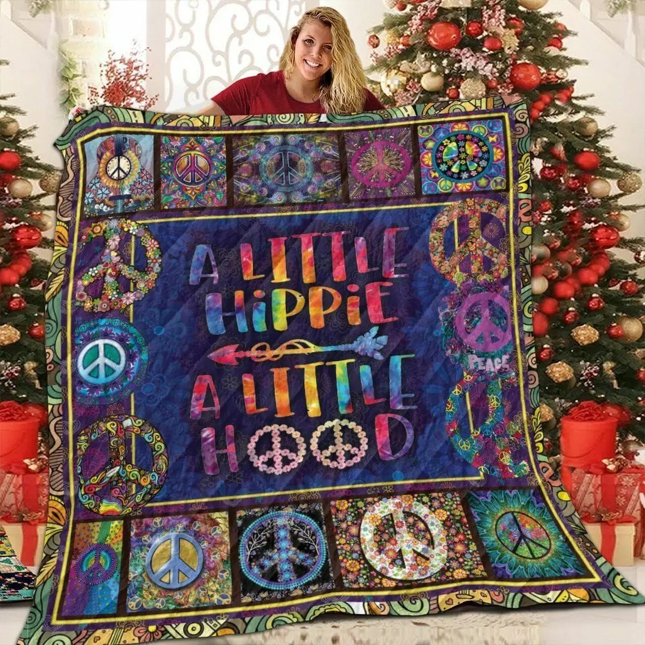 Hippie Peace Sign The Sun 3D Customized Quilt and Home Decor