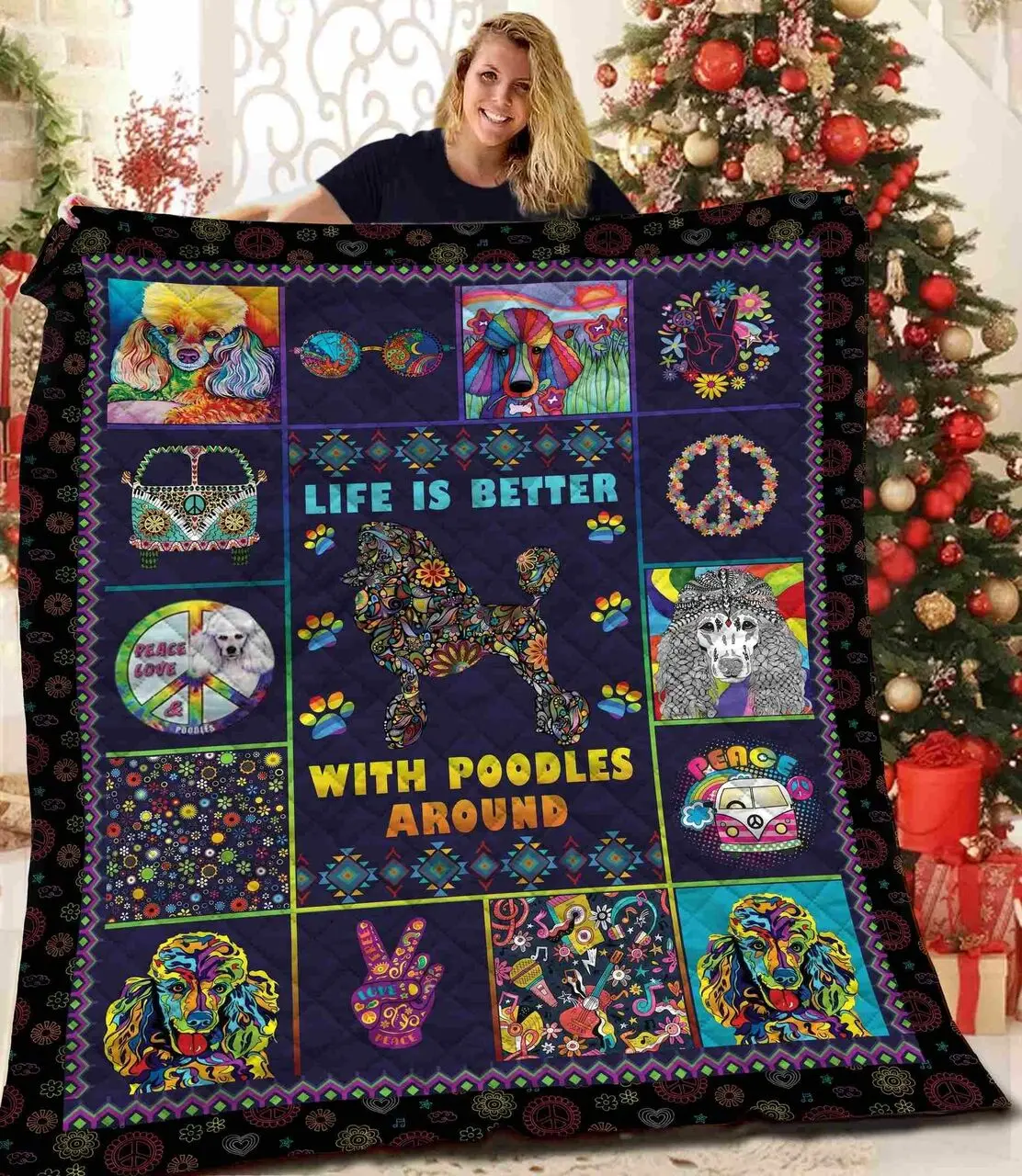 Hippie Poodle V1 3D Customized Quilt and Home Decor