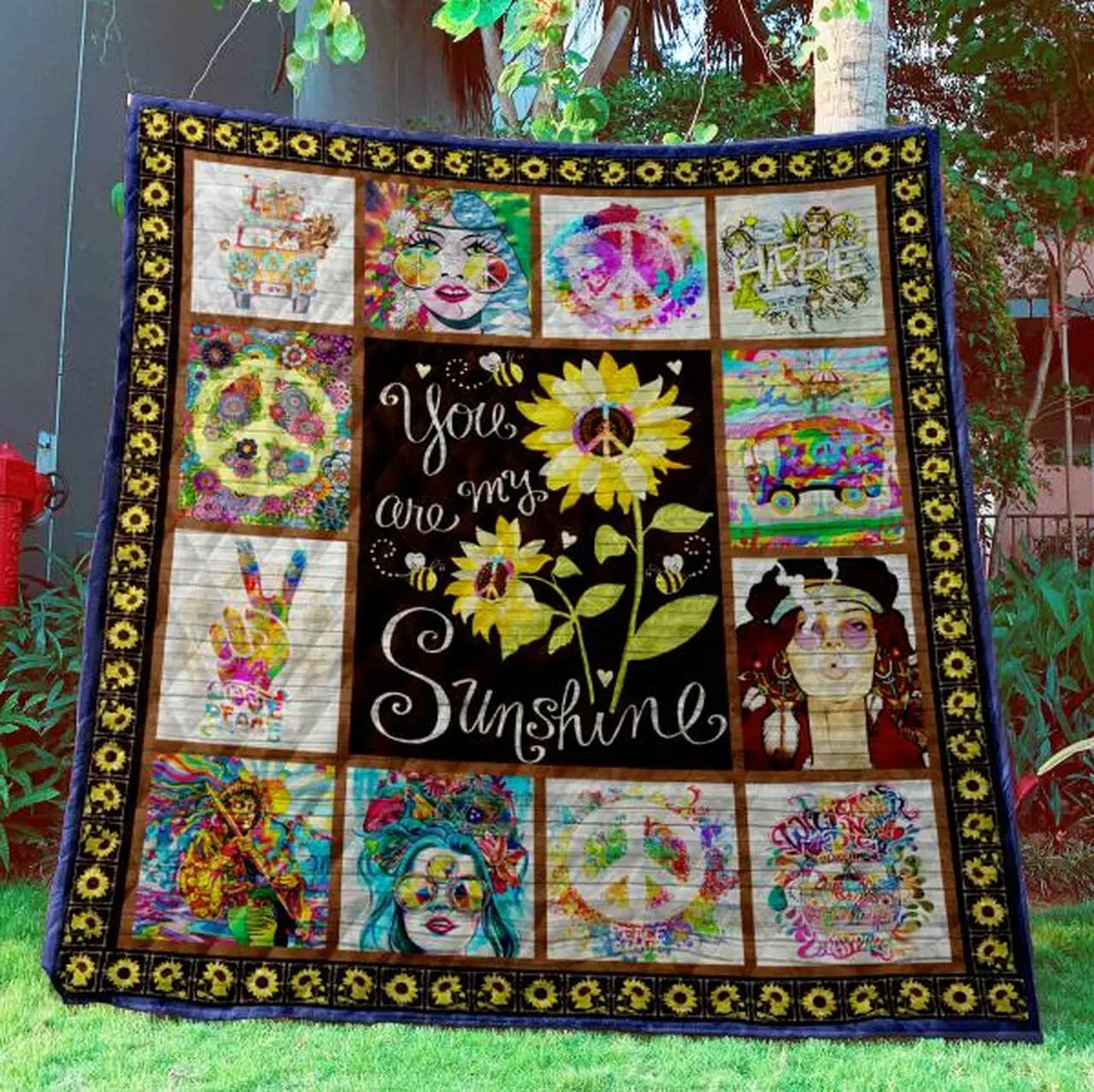 Hippie Quilt Blanket Ver 31 Quilt and Home Decor