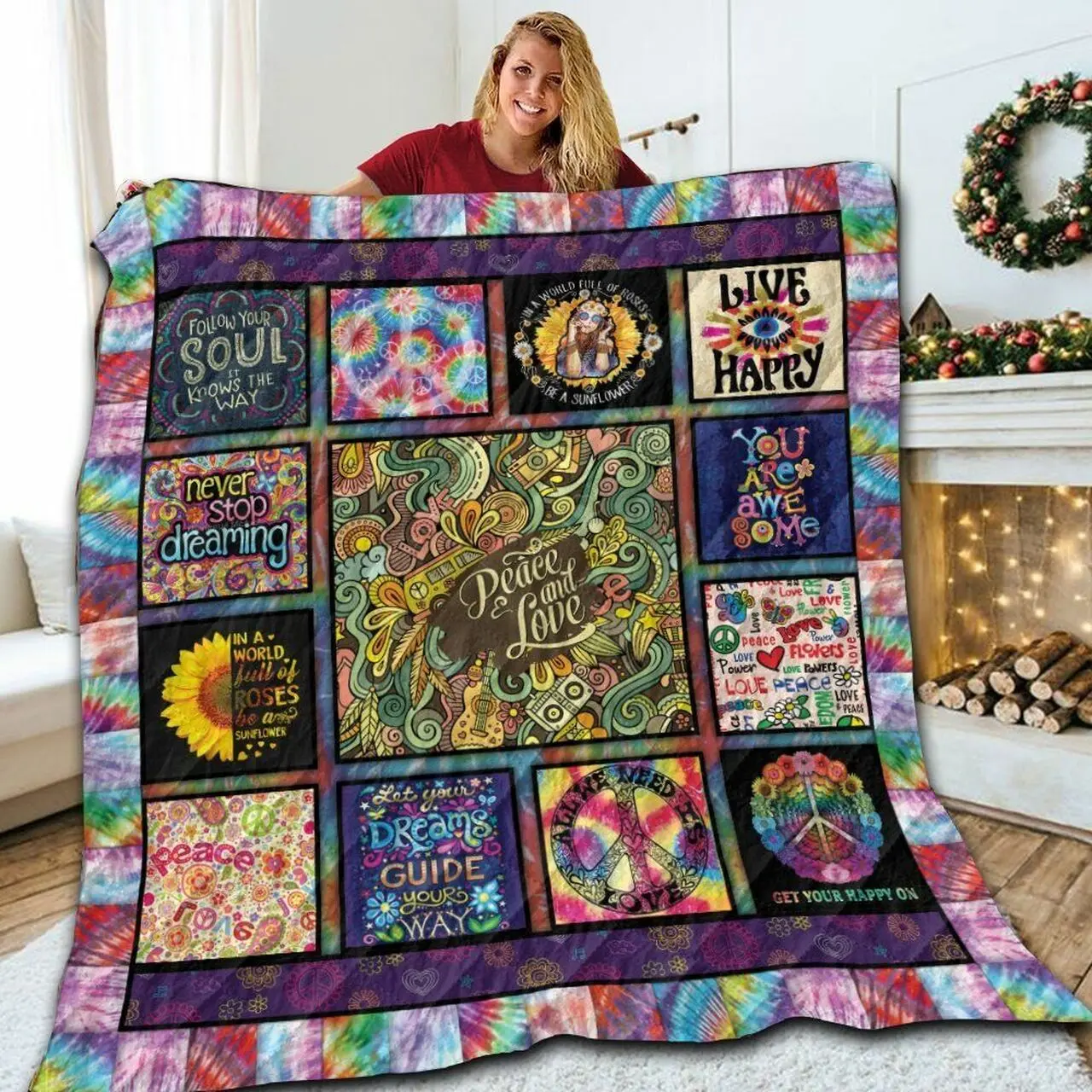 Hippie Square Pattern Hur 3D Customized Quilt and Home Decor