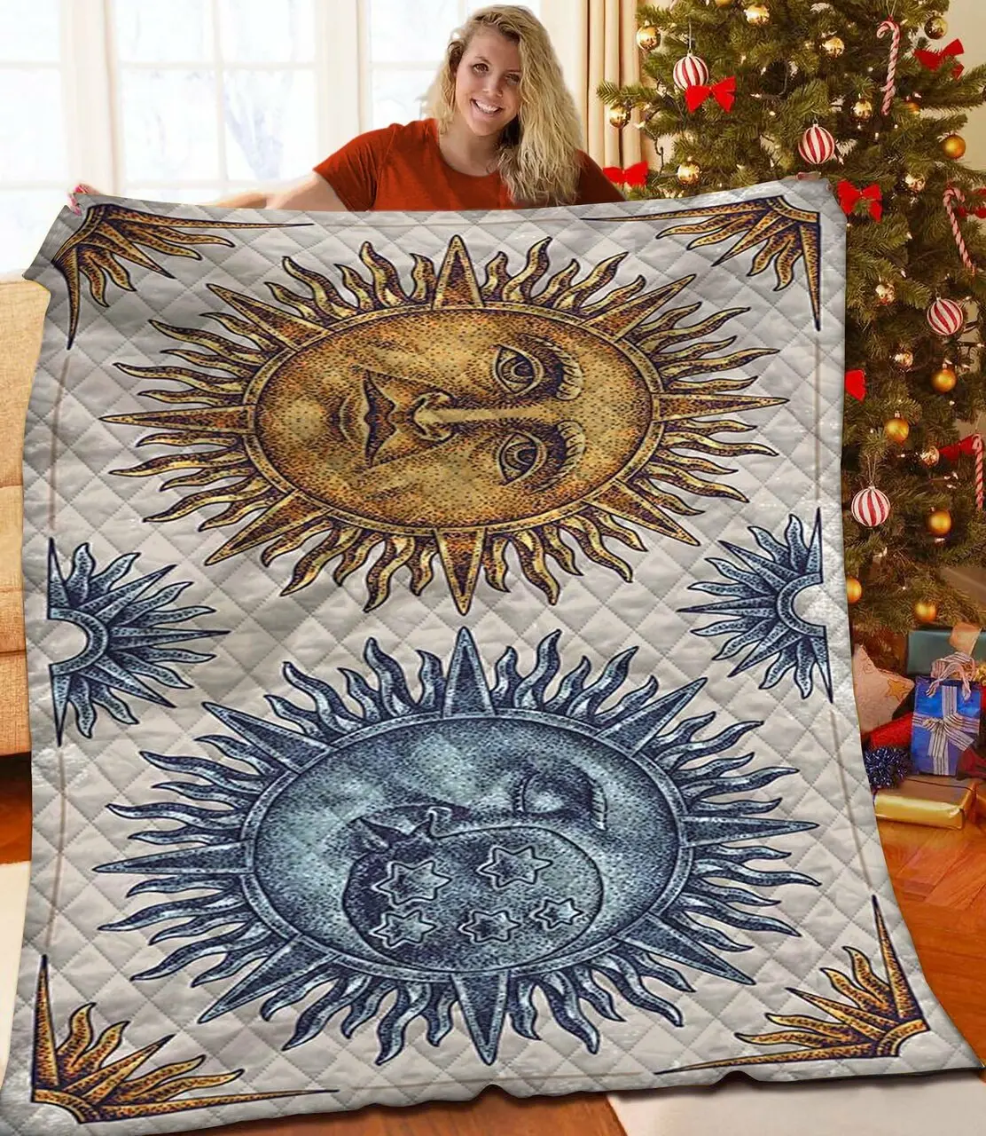 Hippy Sun And Moon Quilt Uoc and Home Decor
