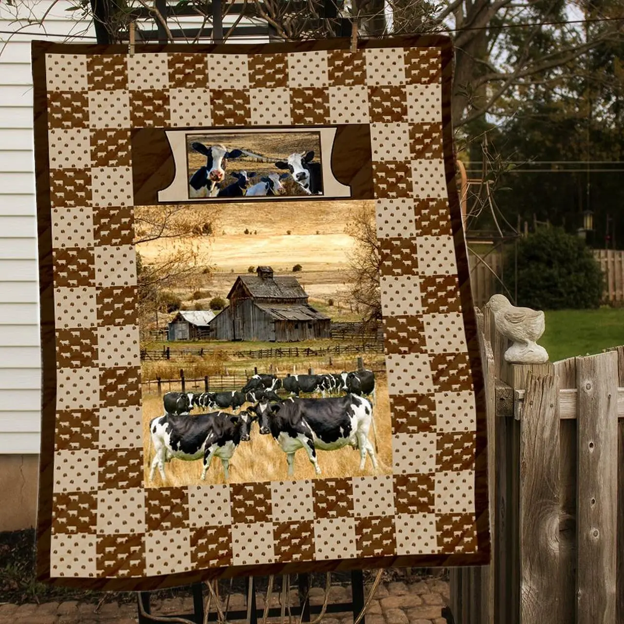 Holstein Cow Ranch Lapq With Pocket Quilt and Home Decor