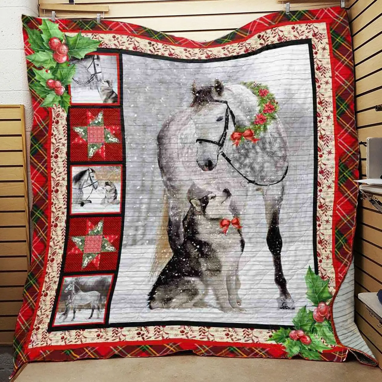 Horse Christmas Quilt Qsh and Home Decor