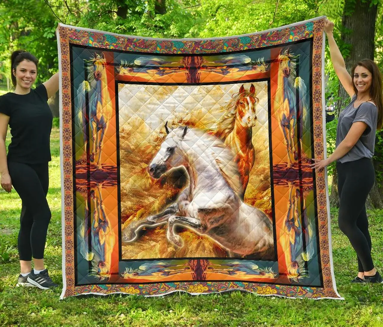Horse Watercolor While Premium Quilt Quilt and Home Decor