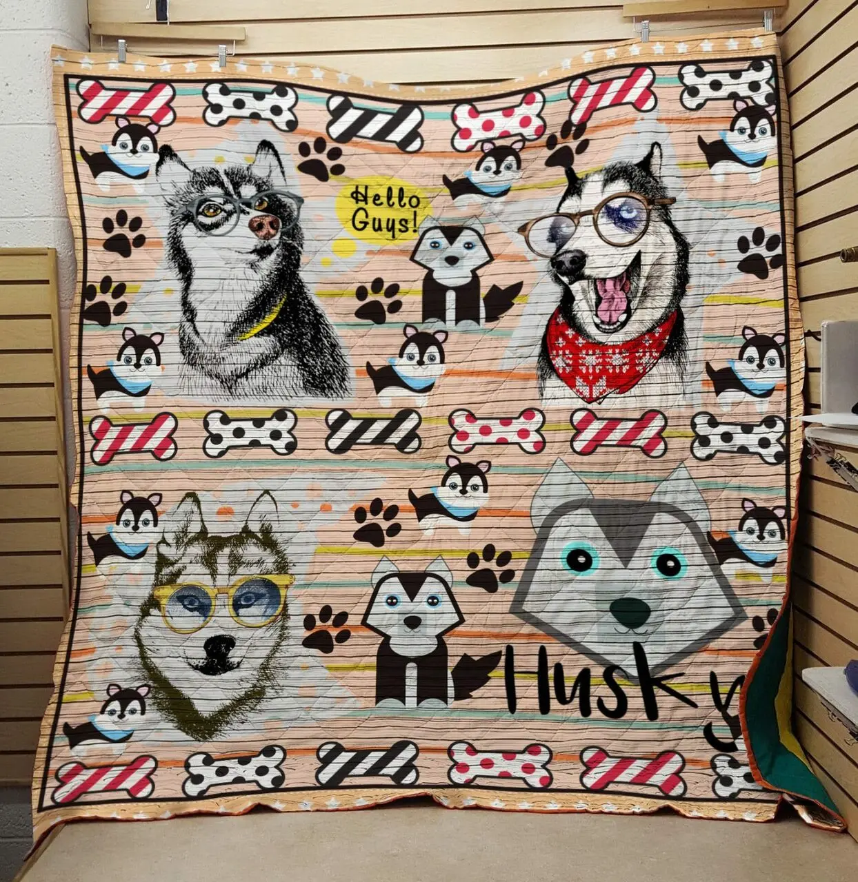 Husky Hello Guys Quilt and Home Decor