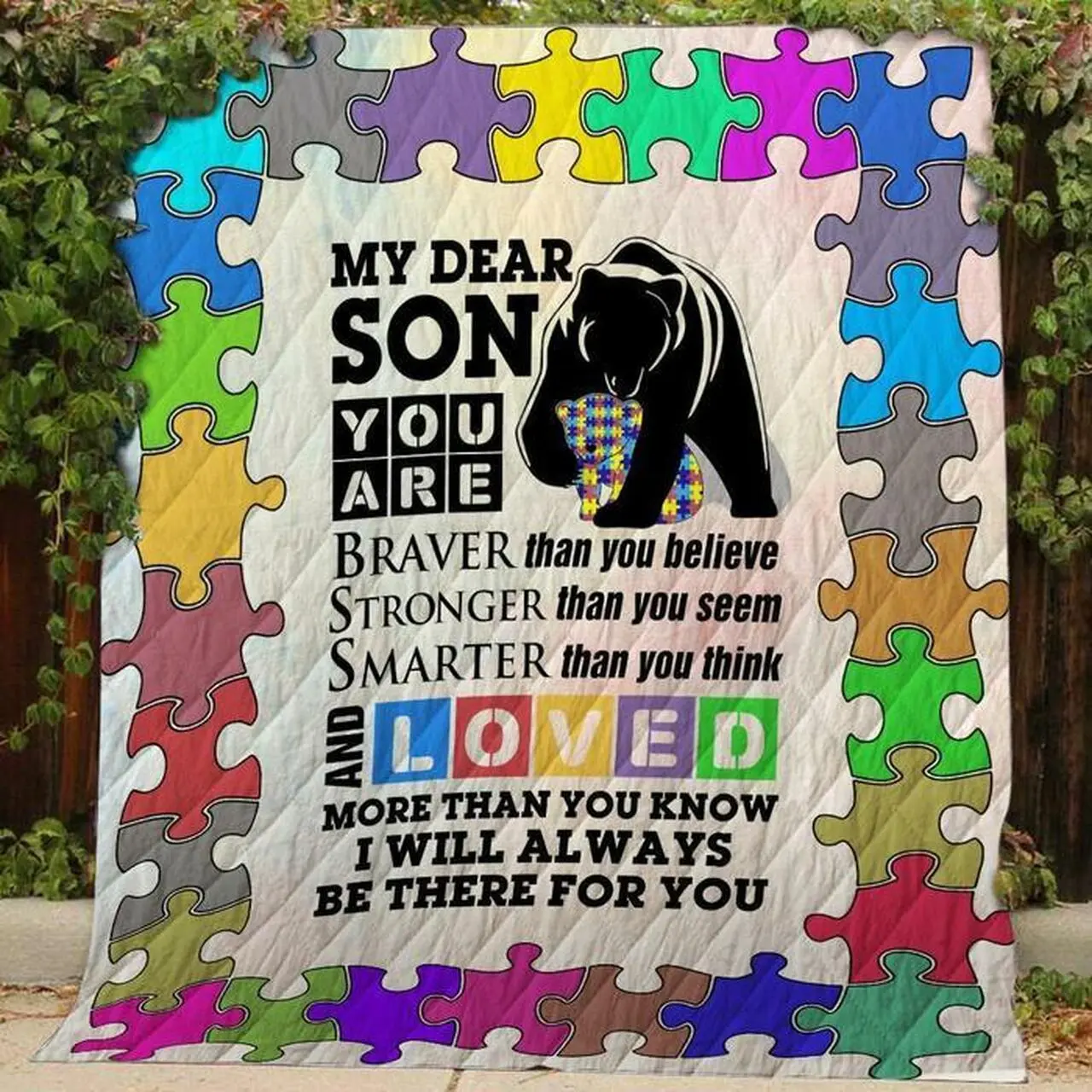I Love My Son Bear Austism – Quilt and Home Decor