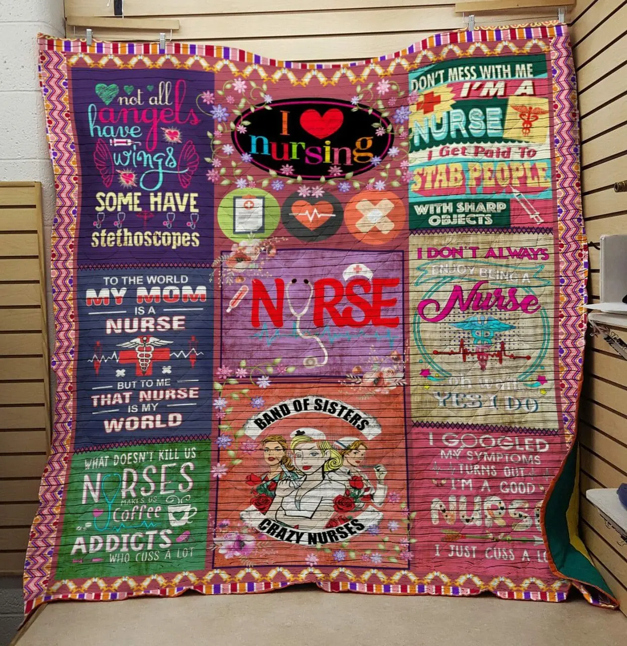 I Love Nursing Quilt and Home Decor