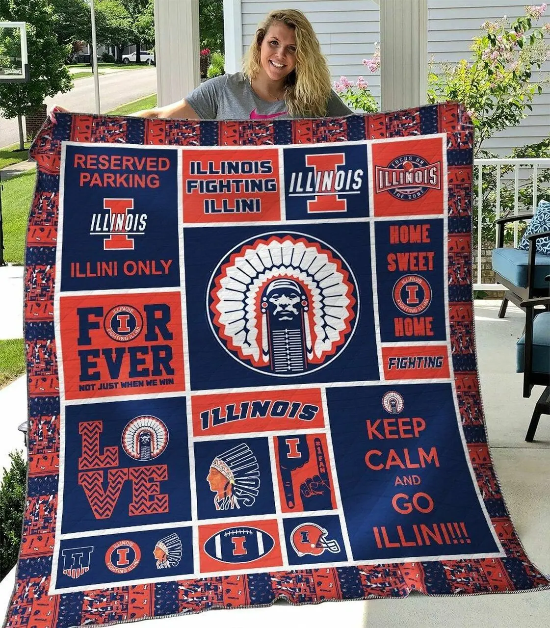 Illinois Fighting Illini Quilt Blanket and Home Decor