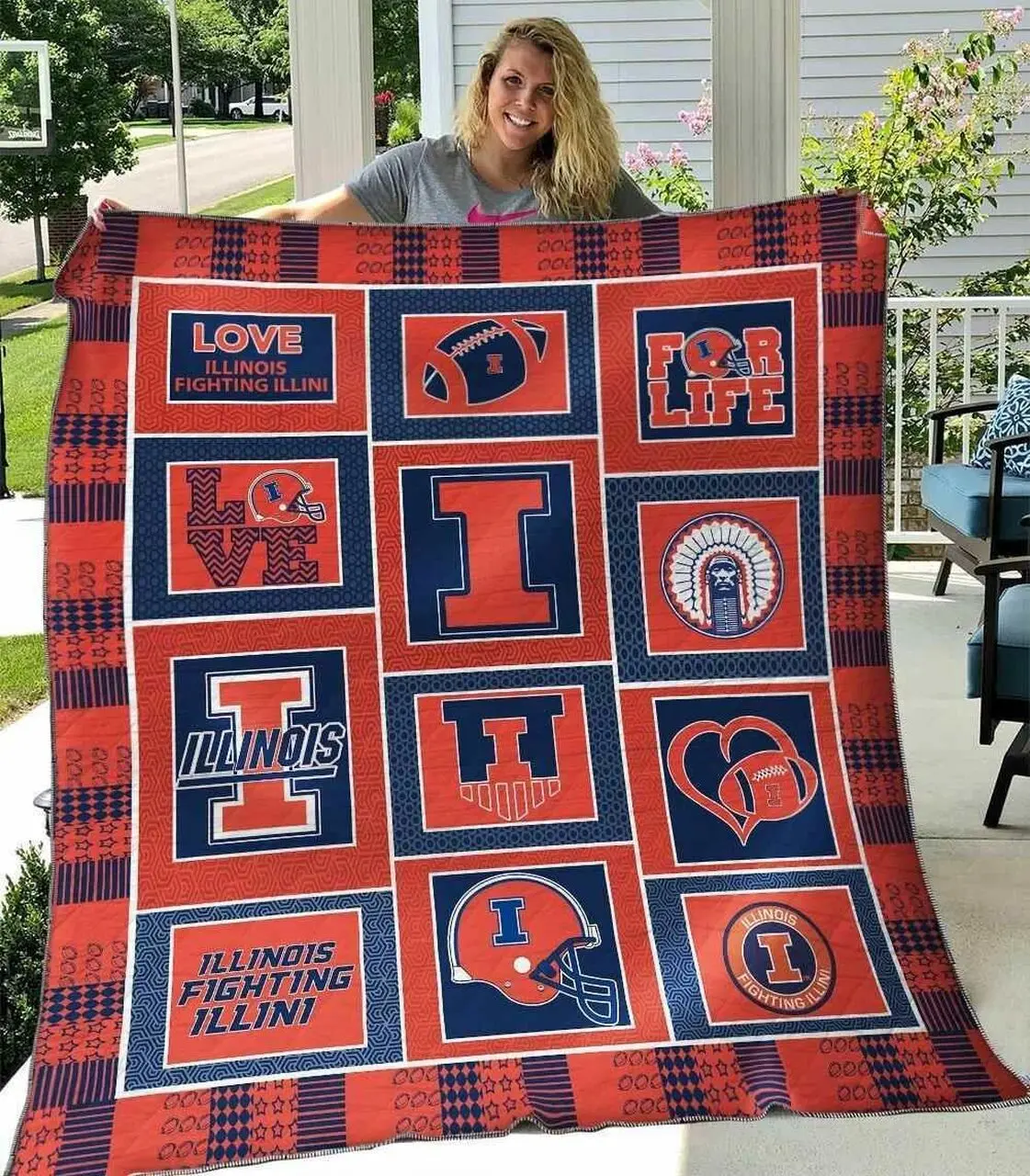 Illinois Fighting Illini Ver4 Blanket Th1507 Quilt and Home Decor