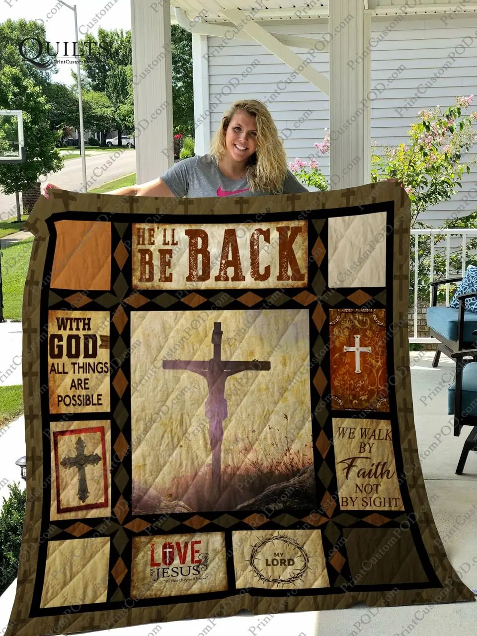 Jesus HeLl Be Back Quilt Blanket and Home Decor