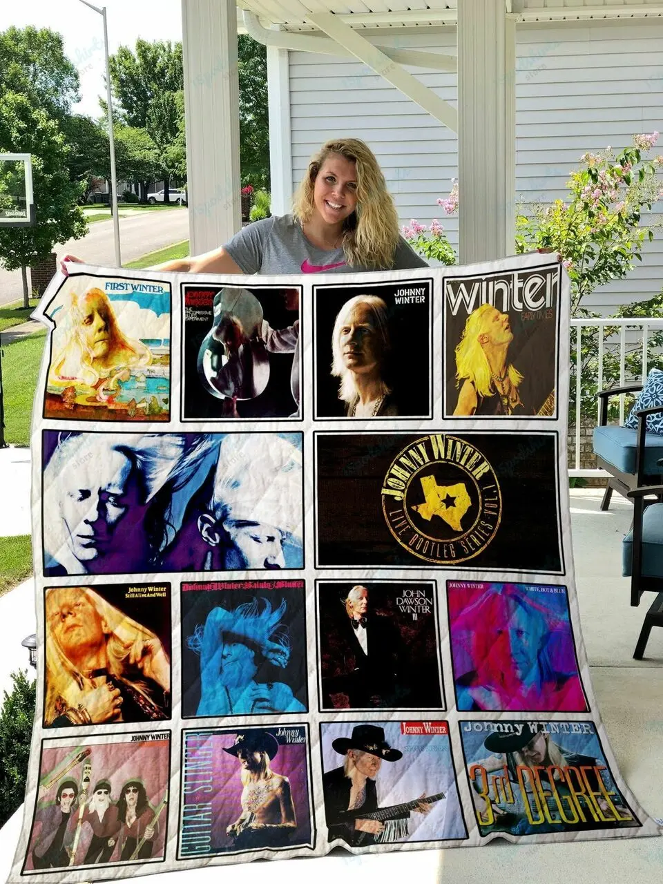 Johnny Winter Quilt Blanket and Home Decor