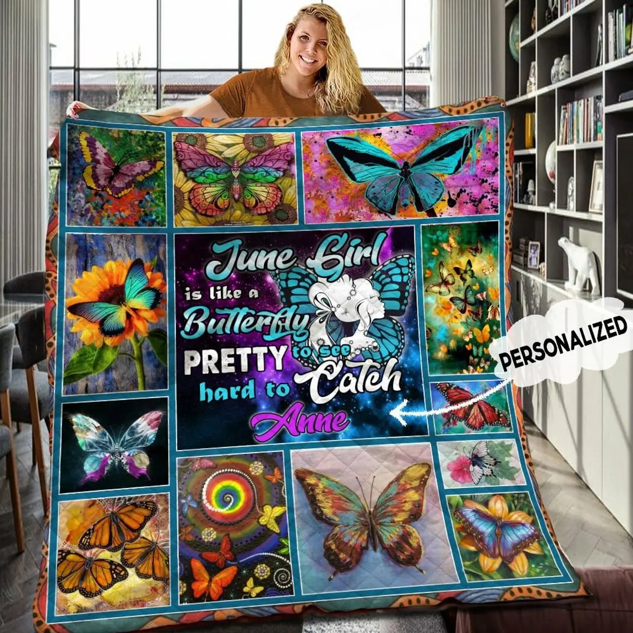June Butterfly Personalized Quilt Blanket Hhh300539Tn and Home Decor