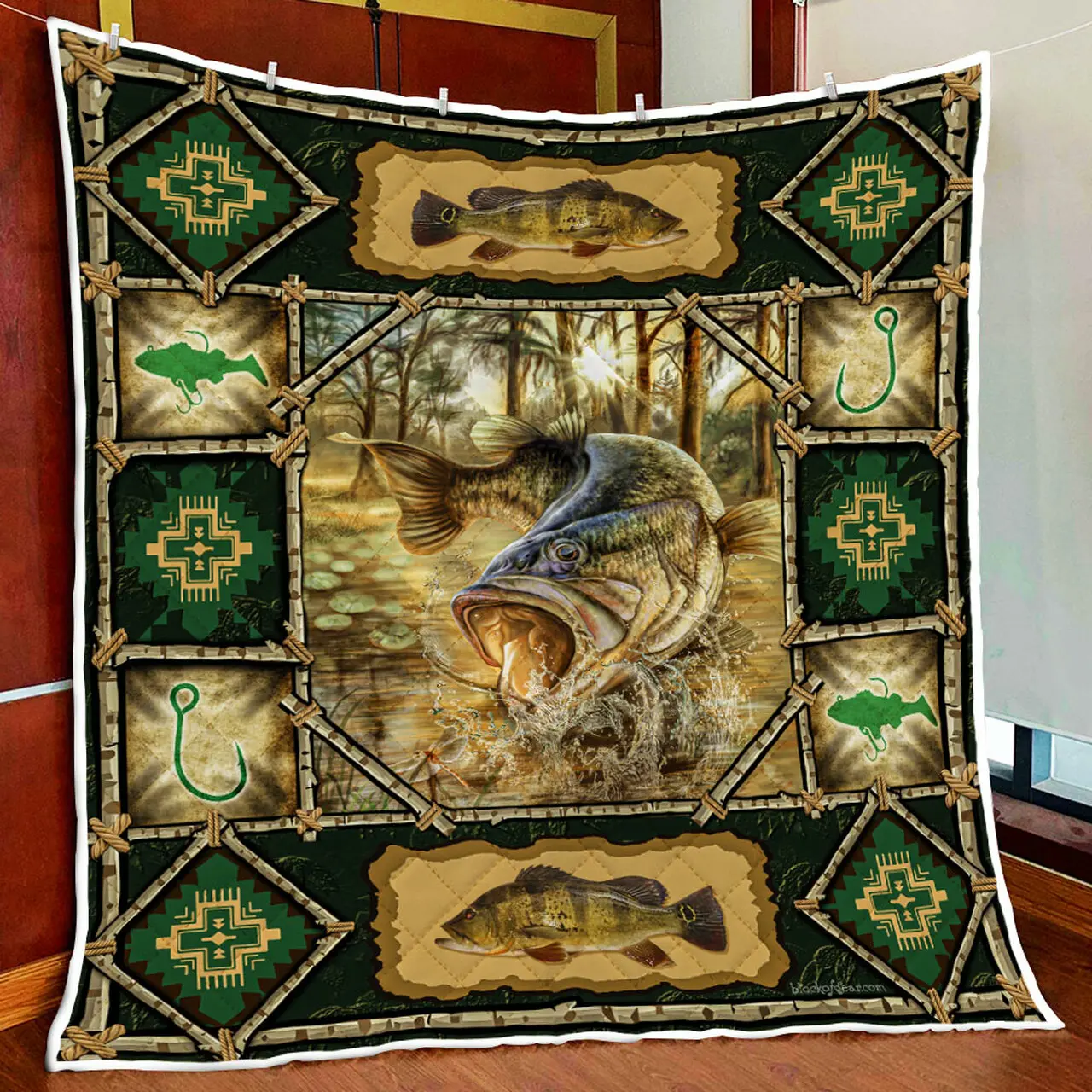 Largemouth Bass Quilt Blanket and Home Decor