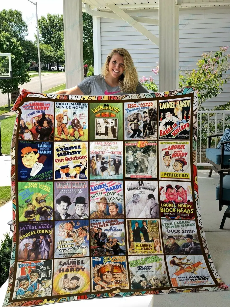 Laurel And Hardy Quilt Blanket and Home Decor