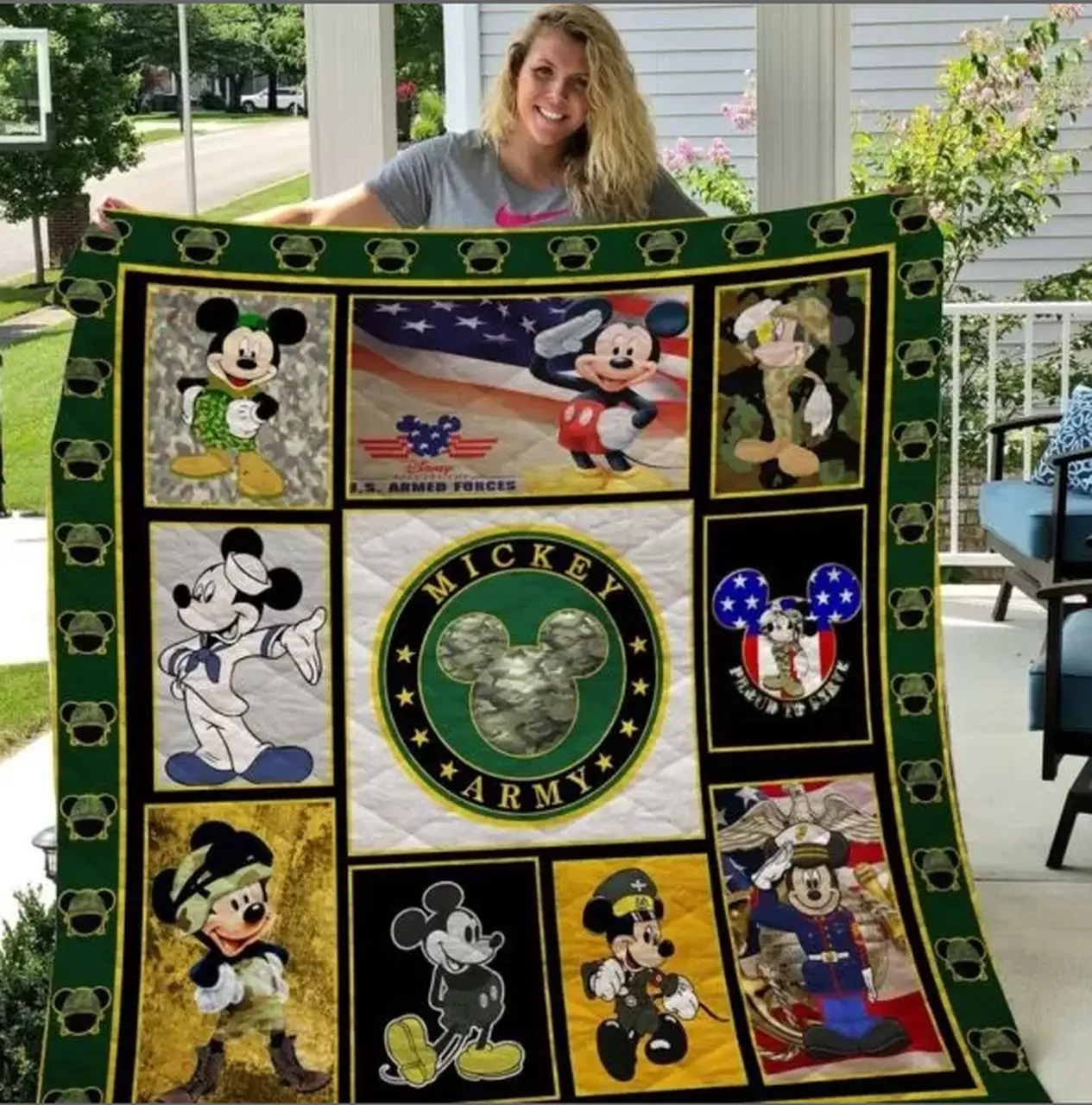 Ll Mickey Army Military Quilt Blanket and Home Decor