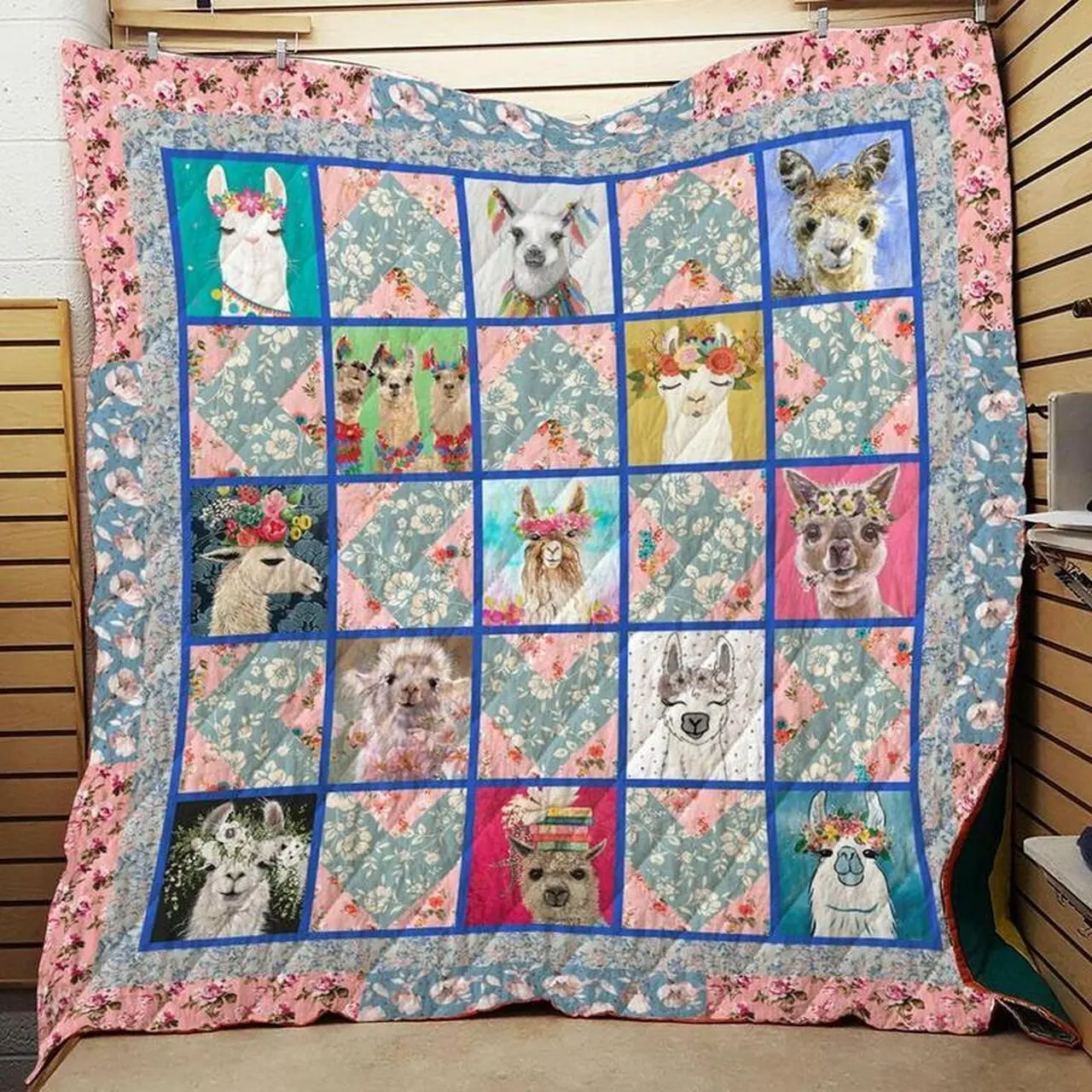 Llama And Flower Quilt V6 and Home Decor