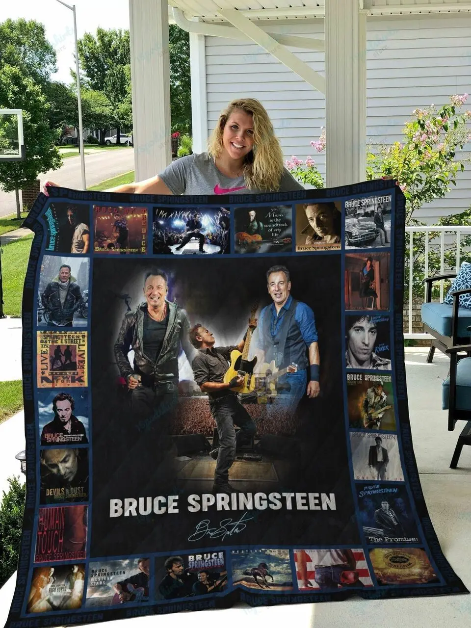 M Bruce Springsteen Quilt Blanket and Home Decor