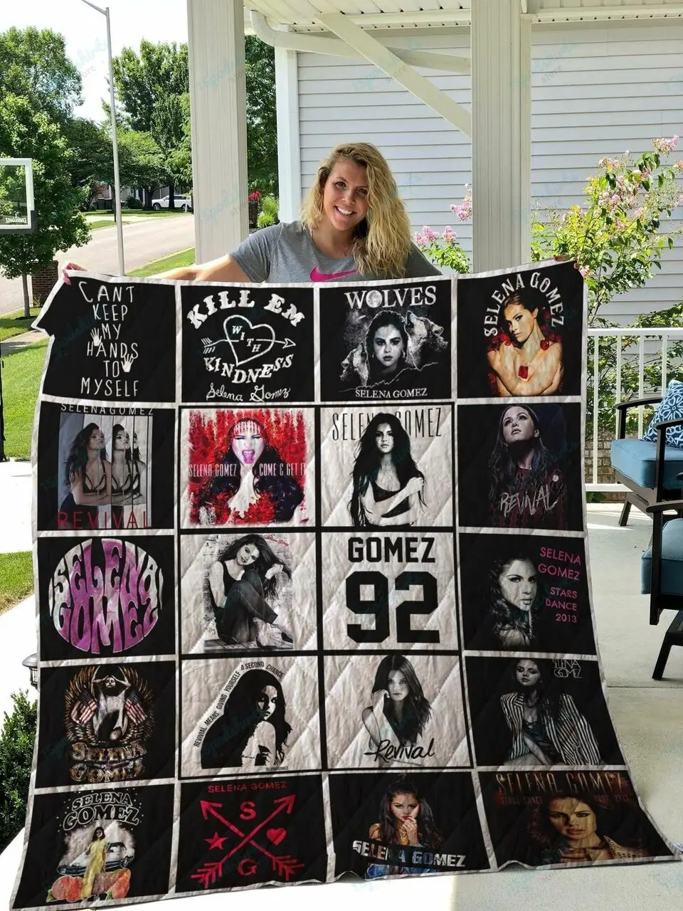 M Selena Gomez Tshirt Quilt Blanket and Home Decor