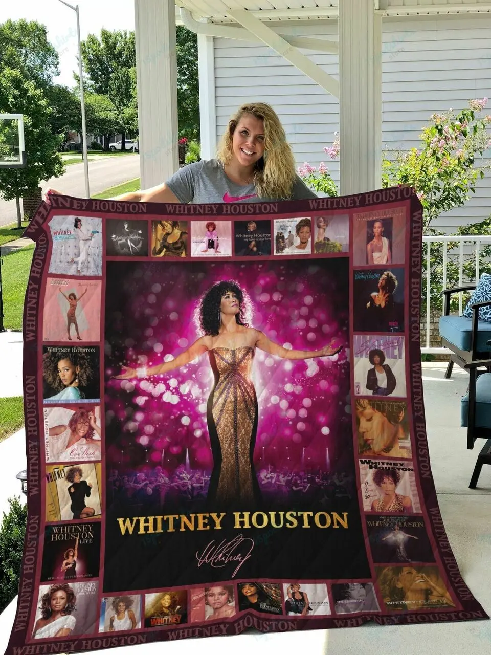 M Whitney Houston Quilt Blanket Ver 1 and Home Decor