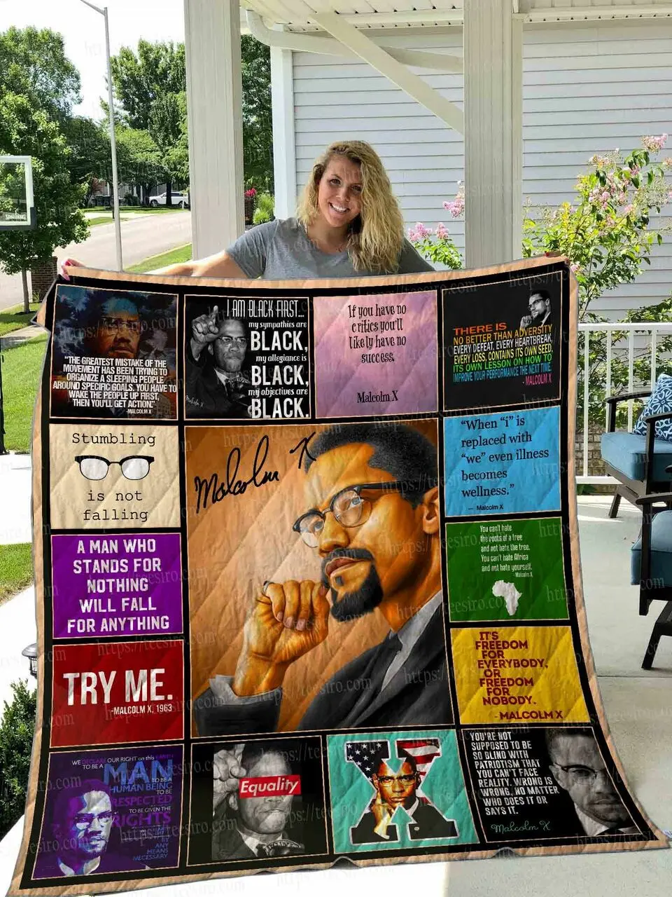 Malcolm X Quilt Blanket 01 and Home Decor