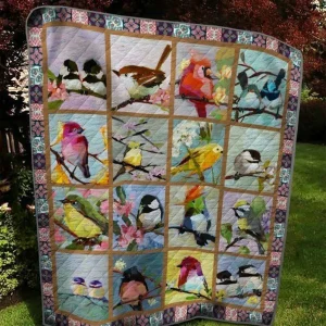 Many Birds On Tree Quilt Blanket Quilt and Home Decor