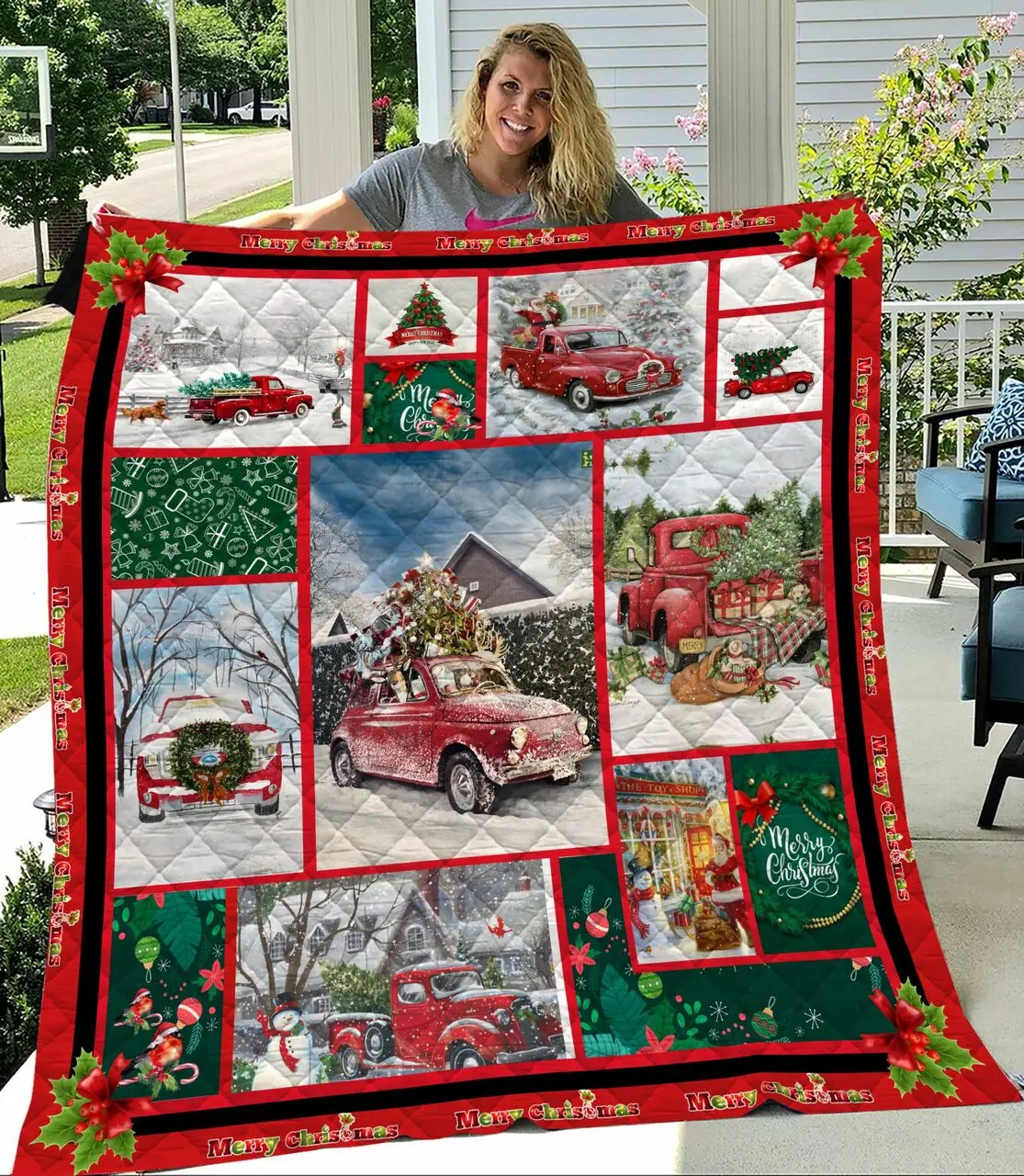 Merry Christmas Car Quilt Blanket Bs904 and Home Decor