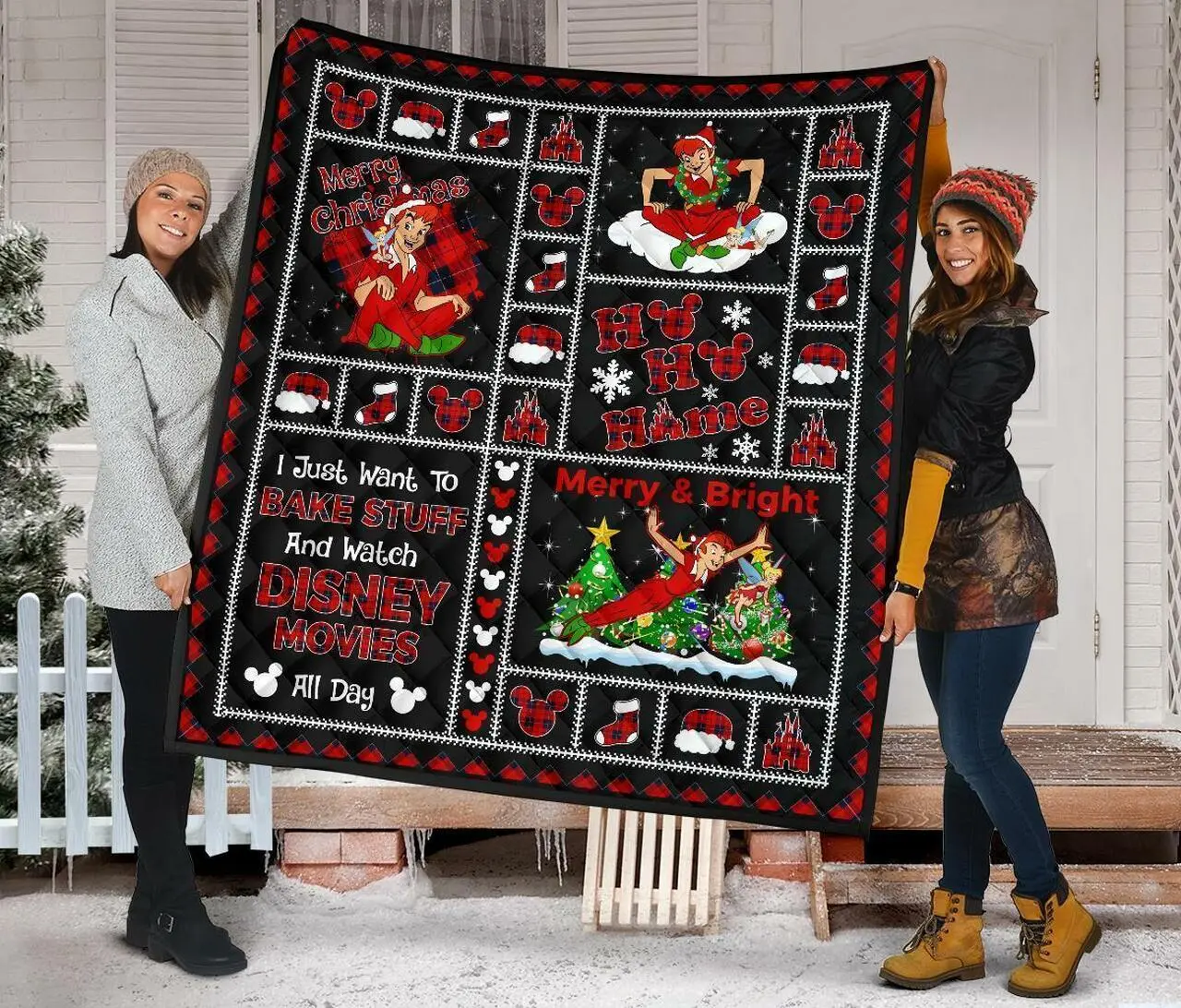 Merry Christmas Peter Pan Tinker Bell Xmas Gift Quilt and Home Decor