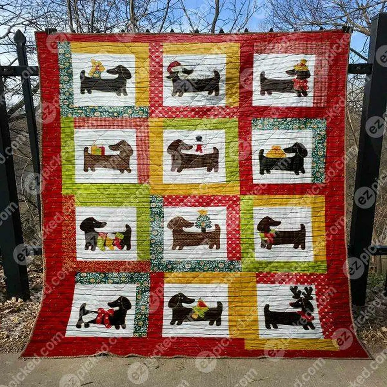 Merry Doxie Quilt Blanket Ypm0 Quilt and Home Decor