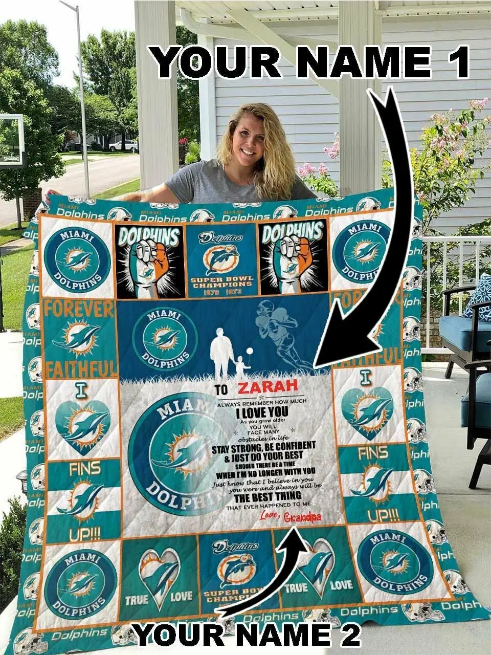 Miami Dolphins Personalized Name Quilt Blanket and Home Decor