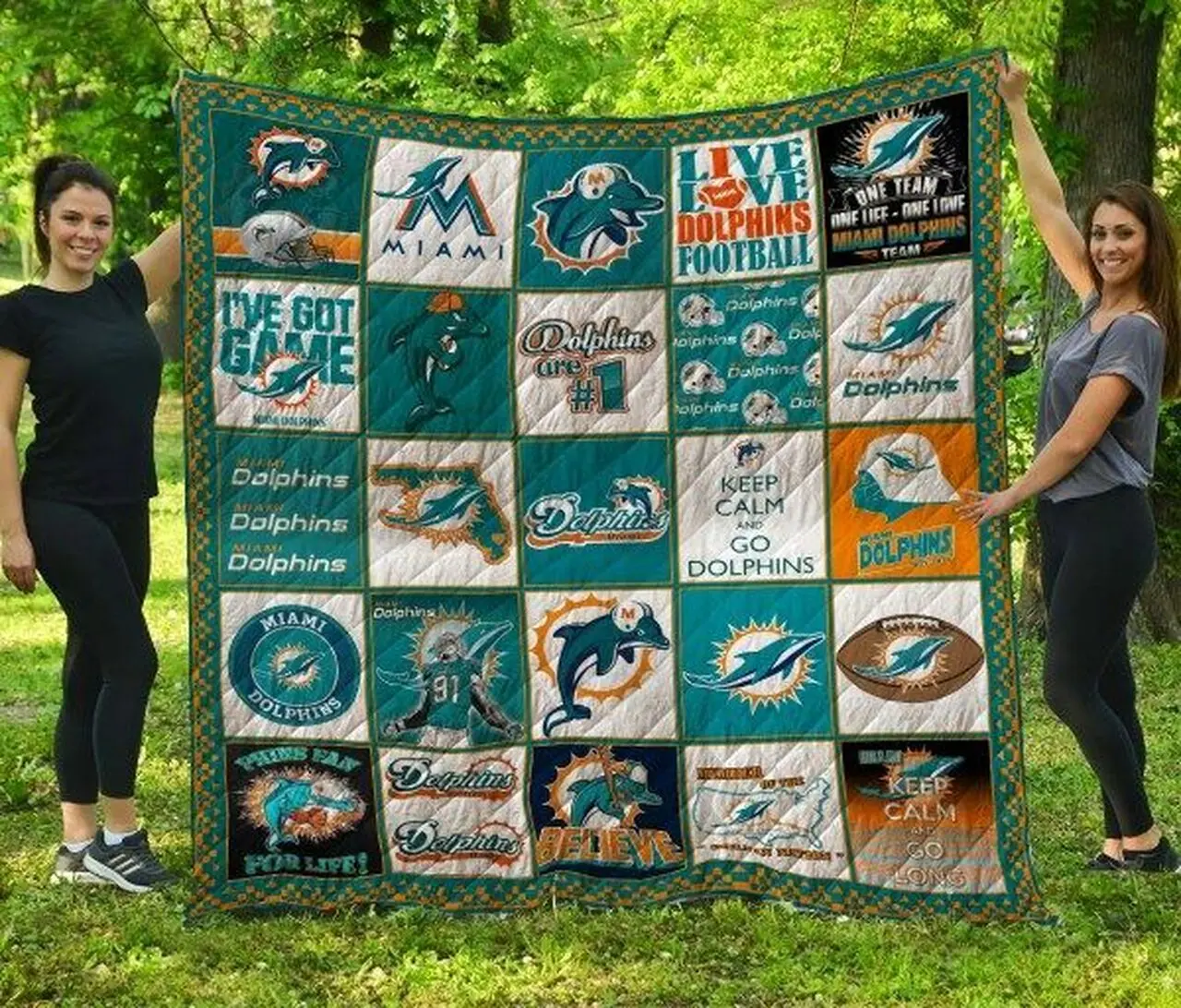 Miami Dolphins Quilt Blanket Fan Made and Home Decor