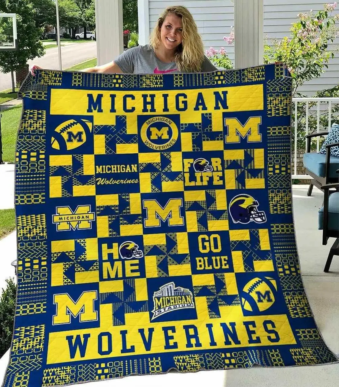 Michigan Wolverines 2 Blanket Th1607 Quilt and Home Decor
