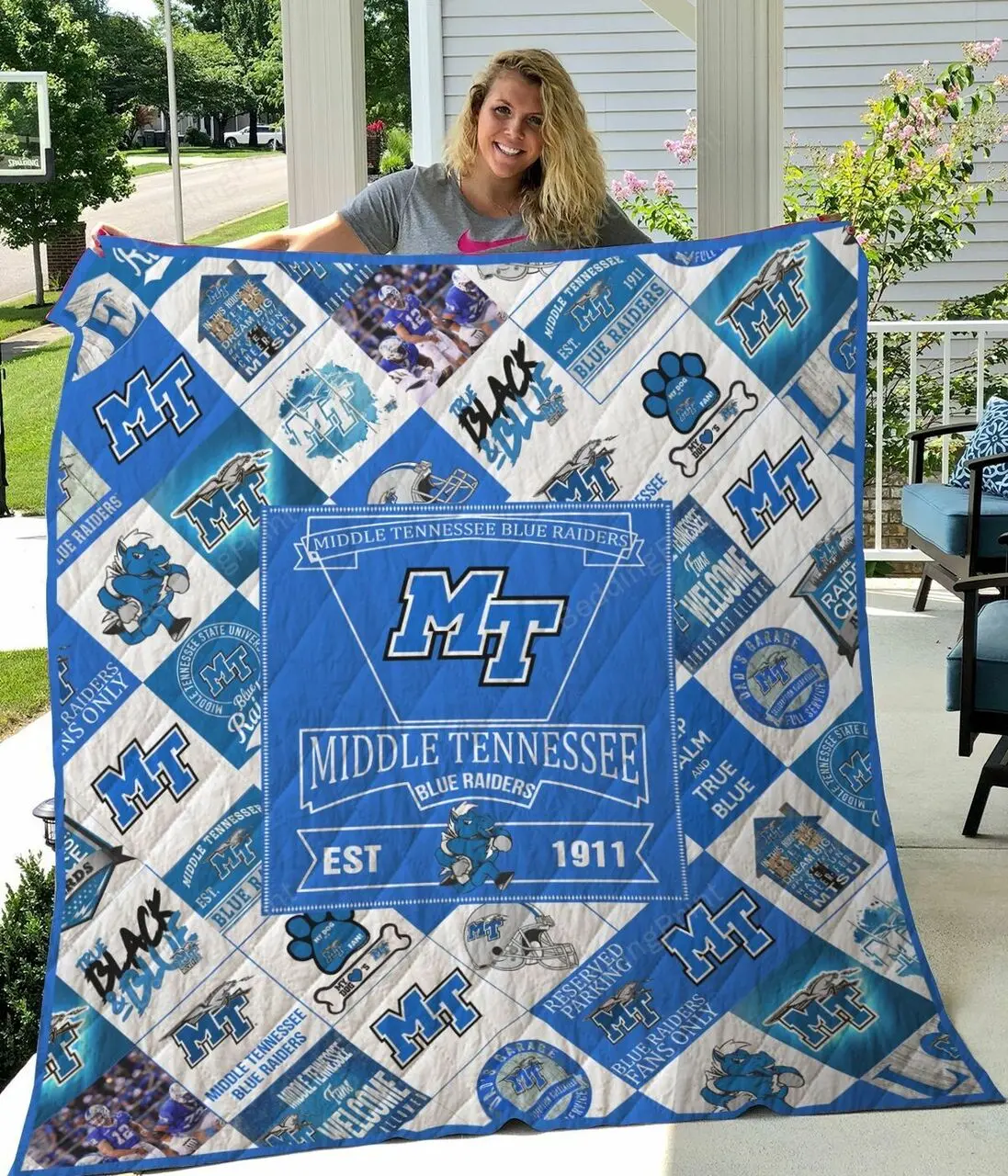 Middle Tennessee Blue Raiders Quilt Blanket and Home Decor