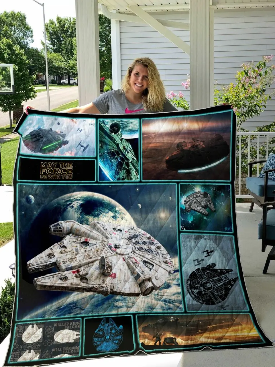 Millennium Falcon Quilt Blanket Ver 2 and Home Decor