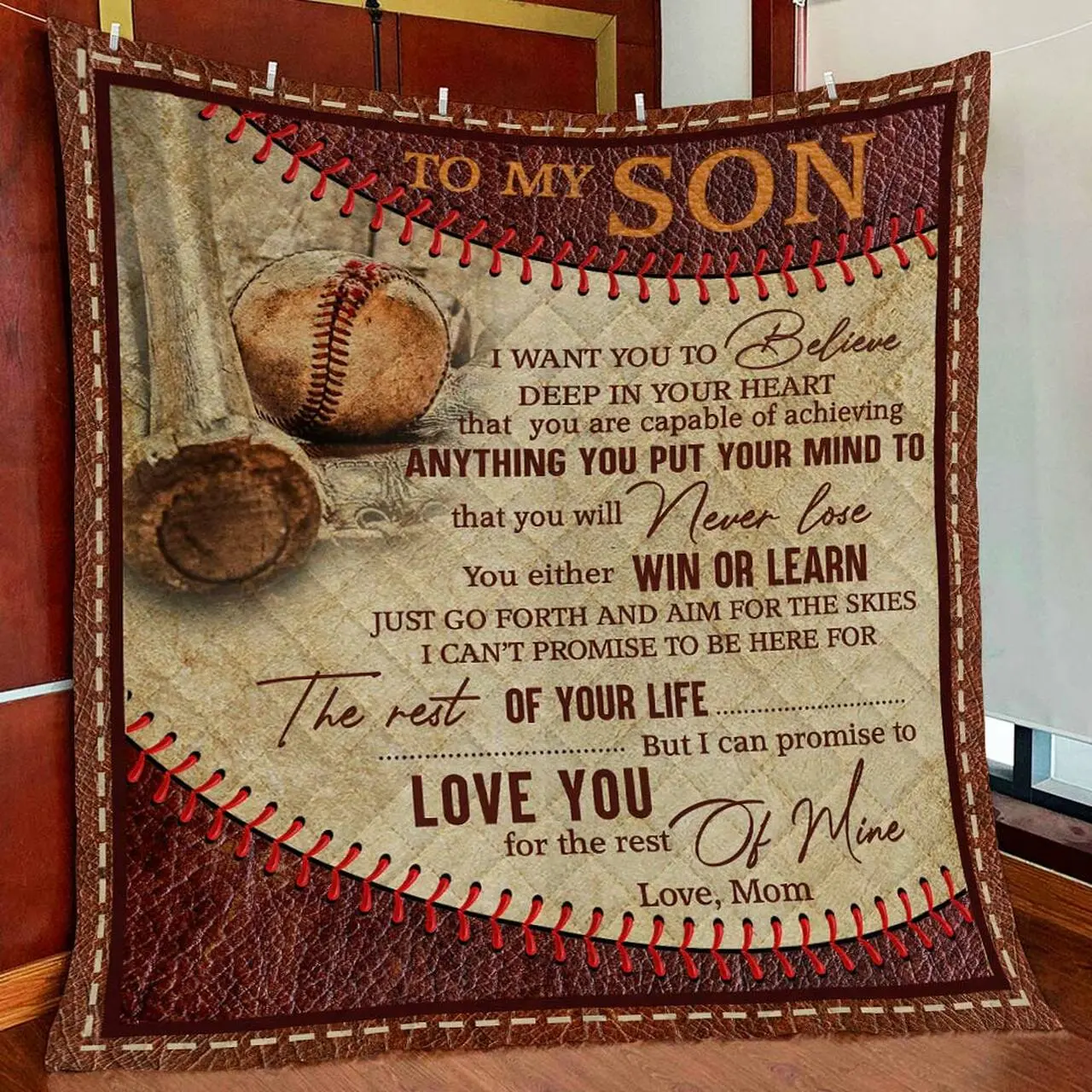 Mom To Son Baseball Quilt Blanket and Home Decor