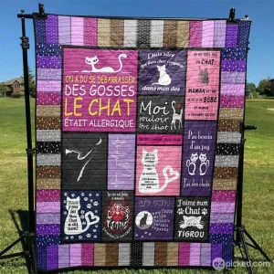 Mon Chat Couverture Quilt Blanket Ht10 Quilt and Home Decor
