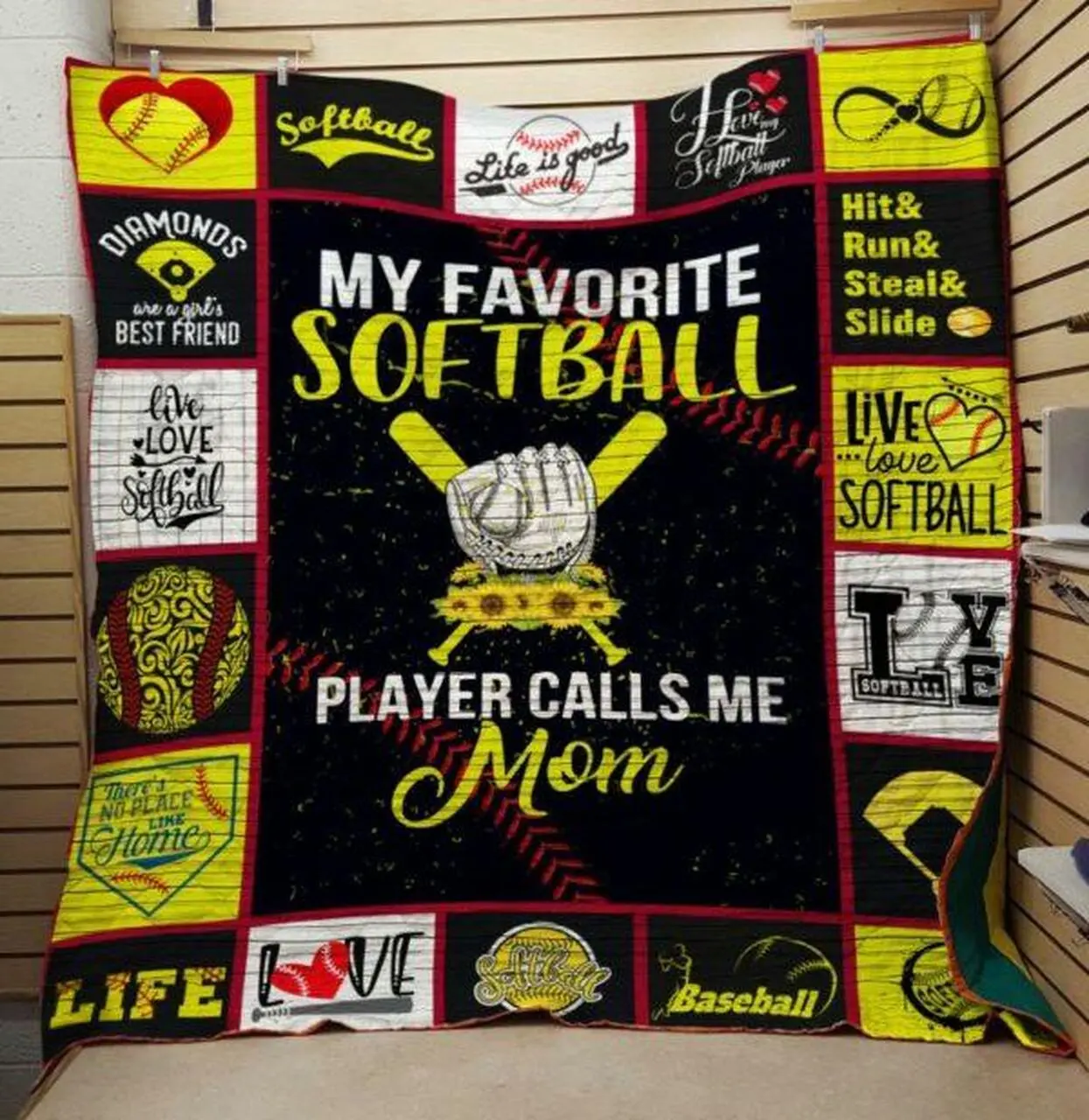 My Favorite Softball Quilt Blanket Quilt and Home Decor