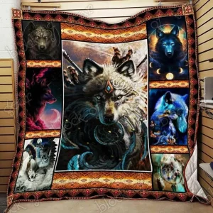 Native American Wolf Blanket Kc1507 Quilt and Home Decor