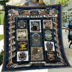 Navy Quilt Blanket Ver 2 Quilt and Home Decor