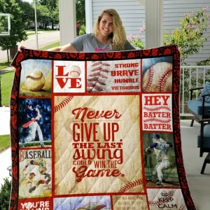Never Give Up Baseball Quilt Blanket and Home Decor