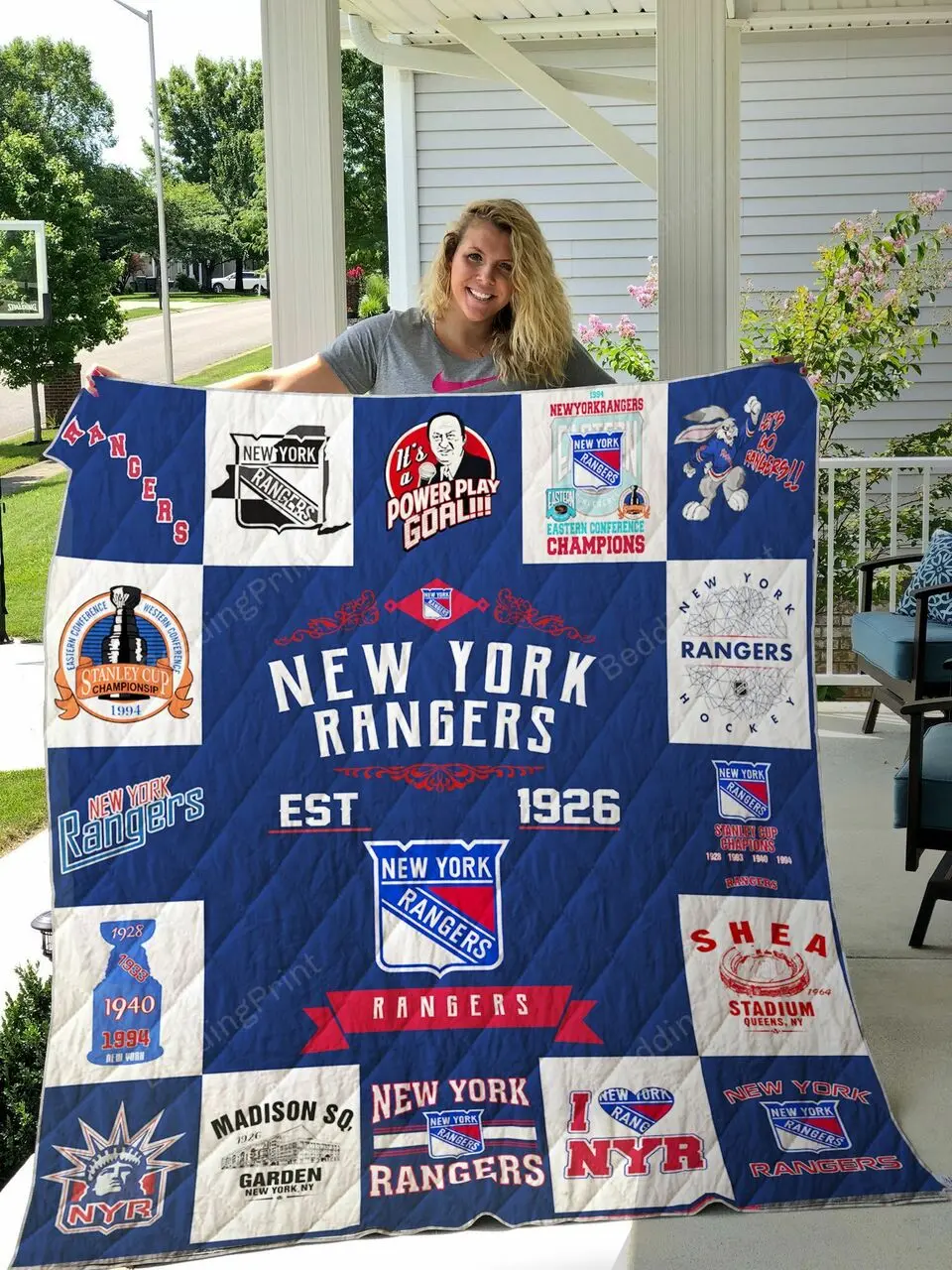 New York Rangers Quilt Blanket 01 and Home Decor
