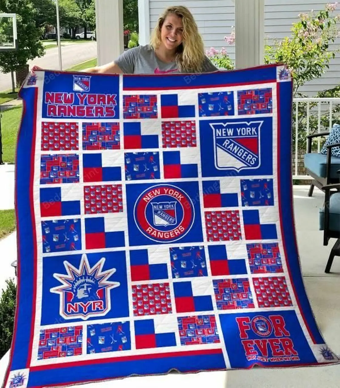 New York Rangers Quilt Blanket 02 and Home Decor
